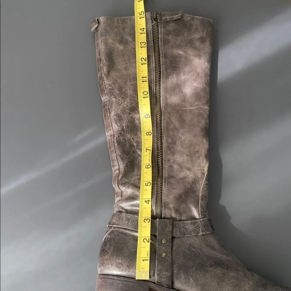 Matisse Distressed Dark Brown Knee High Zip Boots Sz 8M Boho Chic Moto Festival